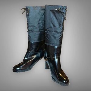 Women’s Waterproof Brand Black High Heeled Rain Boot - Size 8